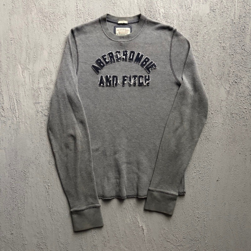 Vintage Abercrombie & Fitch Thermal Shirt Large Grey Y2K Muscle Fit Waffle Knit